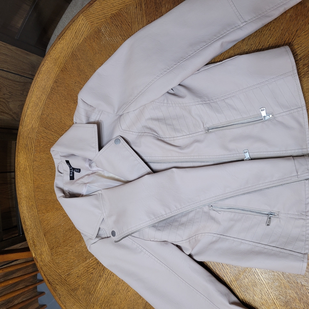 Faux Leather Moto Jacket in Light Pink